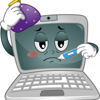 Mascot Illustration Featuring A Sick Laptop